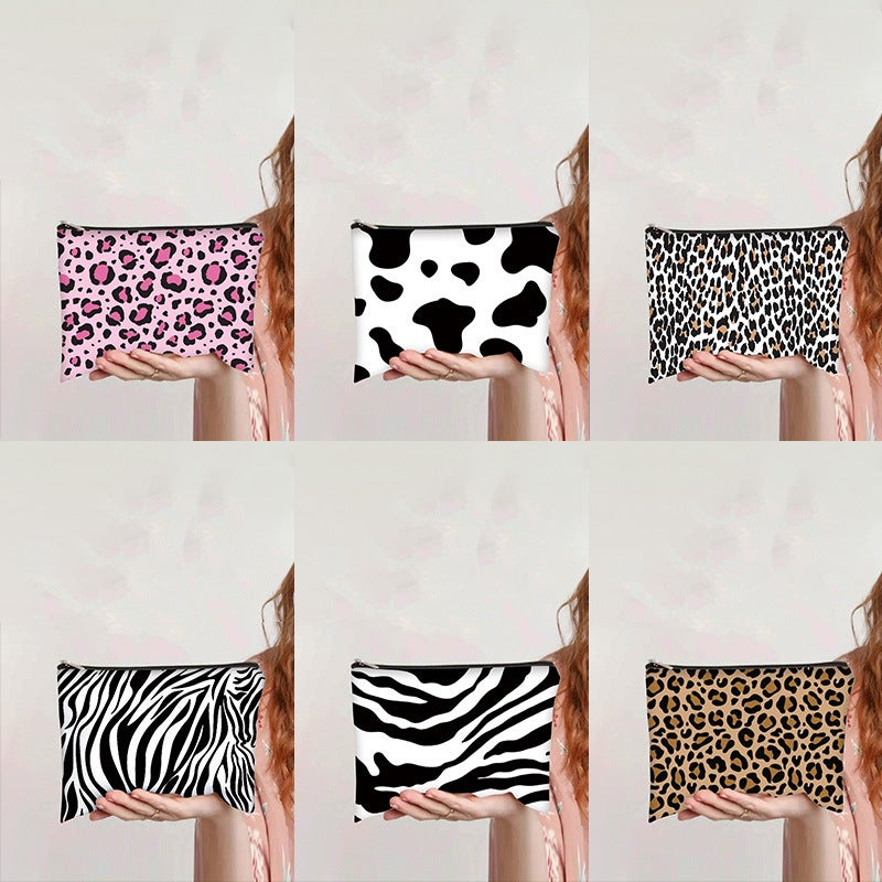 Printed Leopard Print Canvas Cosmetic Bag Student Zipper Pencil Bag Thickened Cosmetic Hand Storage Bag - Image 2